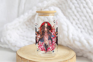 Nezuko Demon Slayer Tumbler Glass Cup With Lid And Straw