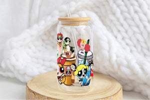 The Powerpuff Girls Tumbler Glass Cup With Lid And Straw