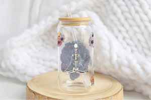 Skeleton 16oz Tumbler Cup With Bamboo Lid And Straw, 