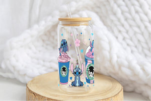 Stitch Tumbler Glass Cup With Lid And Straw