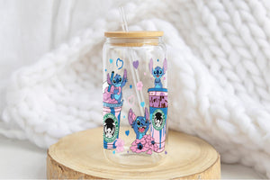 Stitch Tumbler Glass Cup With Lid And Straw