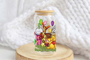 Wini The Pooh Tumbler Glass Cup With Lid And Straw