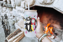 將圖片載入圖庫檢視器 Jack and Sally Tumbler Glass Cup With Lid And Straw
