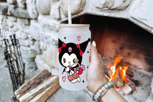 Kuromi Tumbler Glass Cup With Lid And Straw