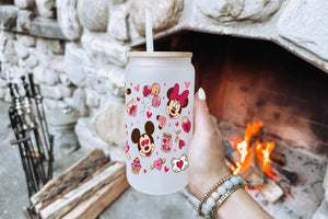 Mickey Tumbler Glass Cup With Lid And Straw