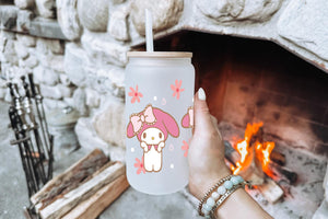 My Melody Tumbler Glass Cup With Lid And Straw