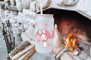 My Melody Tumbler Glass Cup With Lid And Straw