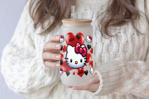 Hello Kitty Tumbler Glass Cup With Lid And Straw