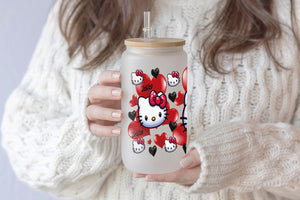 Hello Kitty Tumbler Glass Cup With Lid And Straw