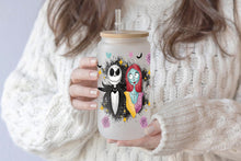 將圖片載入圖庫檢視器 Jack and Sally Tumbler Glass Cup With Lid And Straw
