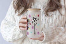 將圖片載入圖庫檢視器 Jack and Sally Tumbler Glass Cup With Lid And Straw
