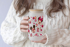 Mickey Tumbler Glass Cup With Lid And Straw