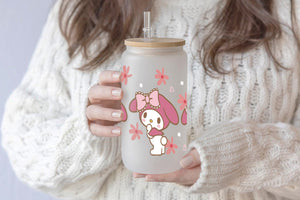 My Melody Tumbler Glass Cup With Lid And Straw