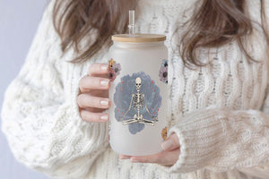 Skeleton 16oz Tumbler Cup With Bamboo Lid And Straw, 