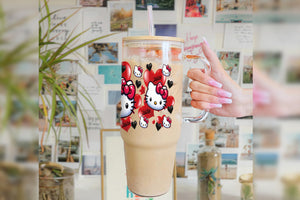 Hello Kitty Tumbler Glass Cup With Lid And Straw