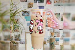 Sanrio Tumbler Glass Cup With Lid And Straw