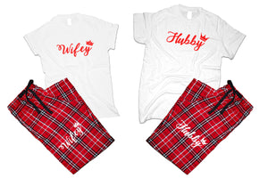 Hubby and WifeyFlannel Pants, Christmas Pajamas, Red White_White