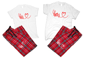 His and HersFlannel Pants, Christmas Pajamas, Red White_White