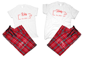 Hubby and WifeyFlannel Pants, Christmas Pajamas, Red White_White