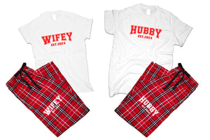 Hubby and WifeyFlannel Pants, Christmas Pajamas, Red White_White