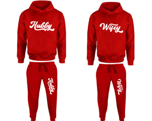 Hubby and Wifey matching top and bottom set, Red pullover hoodie and sweatpants sets for mens, pullover hoodie and jogger set womens. Matching couple Jogger Pants.