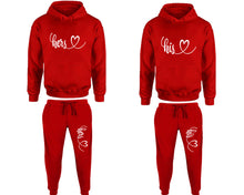 將圖片載入圖庫檢視器 His and Hers matching top and bottom set, Red pullover hoodie and sweatpants sets for mens, pullover hoodie and jogger set womens. Matching couple Jogger Pants.
