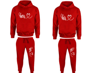 His and Hers matching top and bottom set, Red pullover hoodie and sweatpants sets for mens, pullover hoodie and jogger set womens. Matching couple Jogger Pants.