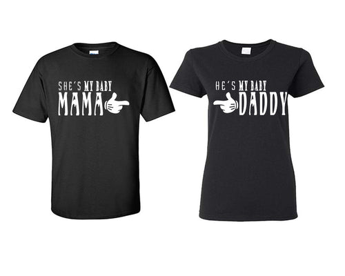 She's My Baby Mama and He's My Baby Daddy matching couple shirts.Couple shirts, Black t shirts for men, t shirts for women. Couple matching shirts.