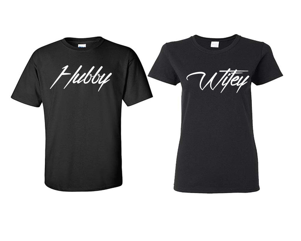 Hubby and Wifey matching couple shirts.Couple shirts, Black t shirts for men, t shirts for women. Couple matching shirts.
