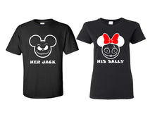 Load image into Gallery viewer, Her Jack and His Sally matching couple shirts.Couple shirts, Black t shirts for men, t shirts for women. Couple matching shirts.
