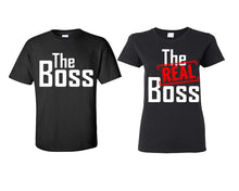 Load image into Gallery viewer, The Boss The Real Boss matching couple shirts.Couple shirts, Black t shirts for men, t shirts for women. Couple matching shirts.
