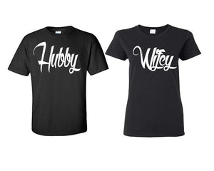 Hubby and Wifey matching couple shirts.Couple shirts, Black t shirts for men, t shirts for women. Couple matching shirts.