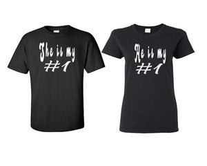 She's My Number 1 and He's My Number 1 matching couple shirts.Couple shirts, Black t shirts for men, t shirts for women. Couple matching shirts.