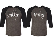 將圖片載入圖庫檢視器 Hubby and Wifey matching couple baseball shirts.Couple shirts, Black Charcoal 3/4 sleeve baseball t shirts. Couple matching shirts.
