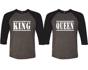 King and Queen matching couple baseball shirts.Couple shirts, Black Charcoal 3/4 sleeve baseball t shirts. Couple matching shirts.