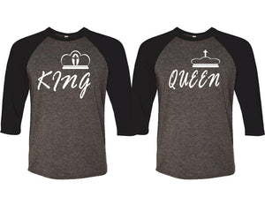 King and Queen matching couple baseball shirts.Couple shirts, Black Charcoal 3/4 sleeve baseball t shirts. Couple matching shirts.