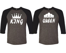Charger l&#39;image dans la galerie, King and Queen matching couple baseball shirts.Couple shirts, Black Charcoal 3/4 sleeve baseball t shirts. Couple matching shirts.

