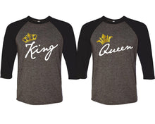 Charger l&#39;image dans la galerie, King and Queen matching couple baseball shirts.Couple shirts, Black Charcoal 3/4 sleeve baseball t shirts. Couple matching shirts.
