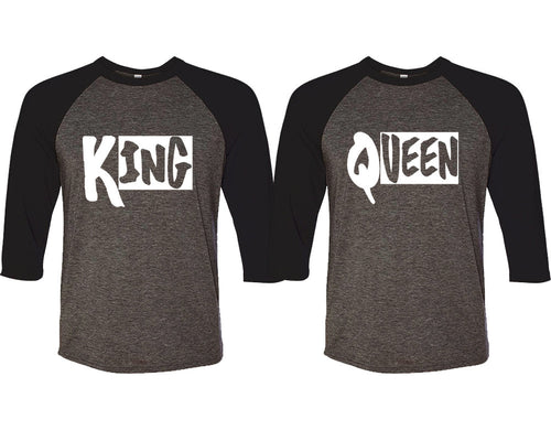 King and Queen matching couple baseball shirts.Couple shirts, Black Charcoal 3/4 sleeve baseball t shirts. Couple matching shirts.