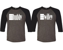 將圖片載入圖庫檢視器 Hubby and Wifey matching couple baseball shirts.Couple shirts, Black Charcoal 3/4 sleeve baseball t shirts. Couple matching shirts.

