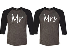 Charger l&#39;image dans la galerie, Mr and Mrs matching couple baseball shirts.Couple shirts, Black Charcoal 3/4 sleeve baseball t shirts. Couple matching shirts.
