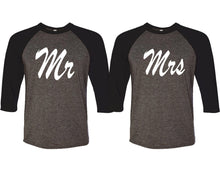 이미지를 갤러리 뷰어에 로드 , Mr and Mrs matching couple baseball shirts.Couple shirts, Black Charcoal 3/4 sleeve baseball t shirts. Couple matching shirts.
