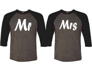 Mr and Mrs matching couple baseball shirts.Couple shirts, Black Charcoal 3/4 sleeve baseball t shirts. Couple matching shirts.