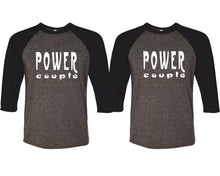 Charger l&#39;image dans la galerie, Power Couple matching couple baseball shirts.Couple shirts, Black Charcoal 3/4 sleeve baseball t shirts. Couple matching shirts.
