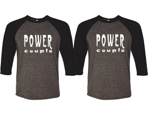 Power Couple matching couple baseball shirts.Couple shirts, Black Charcoal 3/4 sleeve baseball t shirts. Couple matching shirts.