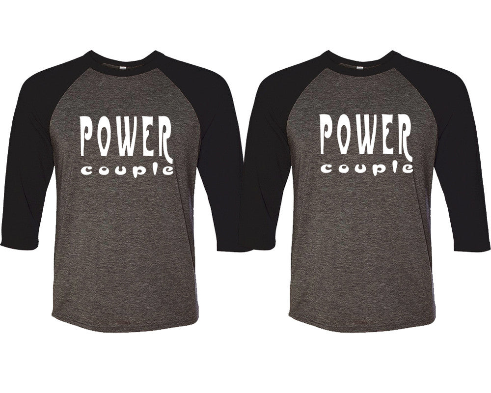 Power Couple matching couple baseball shirts.Couple shirts, Black Charcoal 3/4 sleeve baseball t shirts. Couple matching shirts.