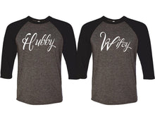 이미지를 갤러리 뷰어에 로드 , Hubby and Wifey matching couple baseball shirts.Couple shirts, Black Charcoal 3/4 sleeve baseball t shirts. Couple matching shirts.

