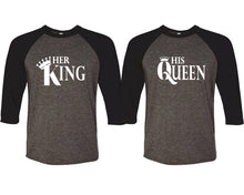 Charger l&#39;image dans la galerie, Her King and His Queen matching couple baseball shirts.Couple shirts, Black Charcoal 3/4 sleeve baseball t shirts. Couple matching shirts.

