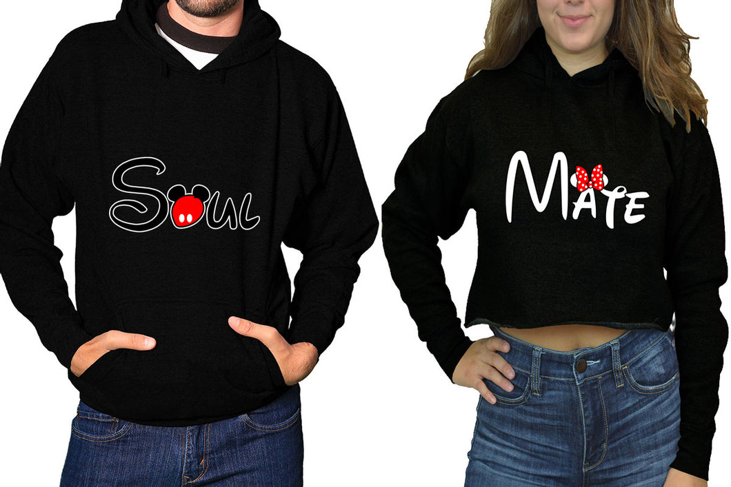 Soul and Mate hoodies, Matching couple hoodies, Black pullover hoodie for man Black crop top hoodie for woman