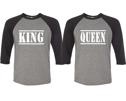 King and Queen matching couple baseball shirts.Couple shirts, Black Grey 3/4 sleeve baseball t shirts. Couple matching shirts.